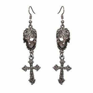 Gunmetal Rhinestone Skull Earrings